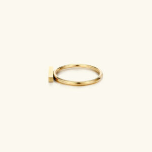 14K gold minimalist bar ring side flat lay view polished gold finish thin band rectangular accent