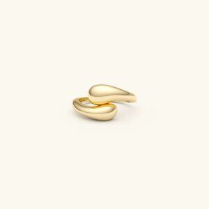 18k yellow gold teardrop ring flat lay top-down view polished finish adjustable minimalist design