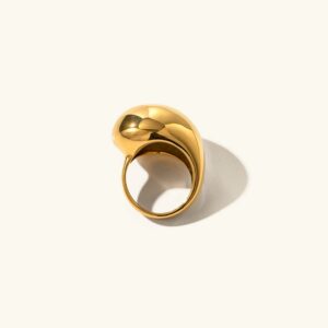 18K gold dome ring side view polished high-shine finish studio photography