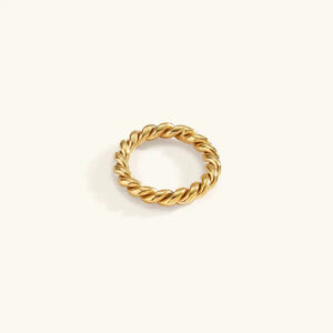 18K Yellow Gold Twisted Rope Ring - Top-Down Flat Lay View Showcasing Intricate Braided Texture and Lustrous Gold Finish