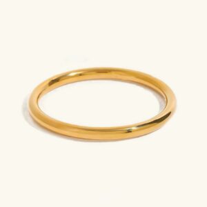 18K gold smooth bangle bracelet front view on white background - polished finish minimalist design