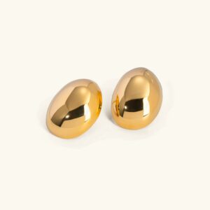 18K gold bean stud earrings polished finish front view product photography minimal background