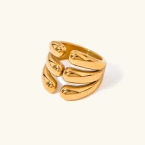 18k gold layered open cuff ring front flat lay view polished multi-layered band design luxury jewelry