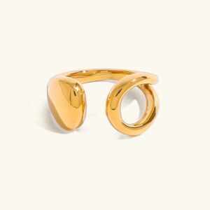 18K gold twisted open ring front view polished glossy finish asymmetric design