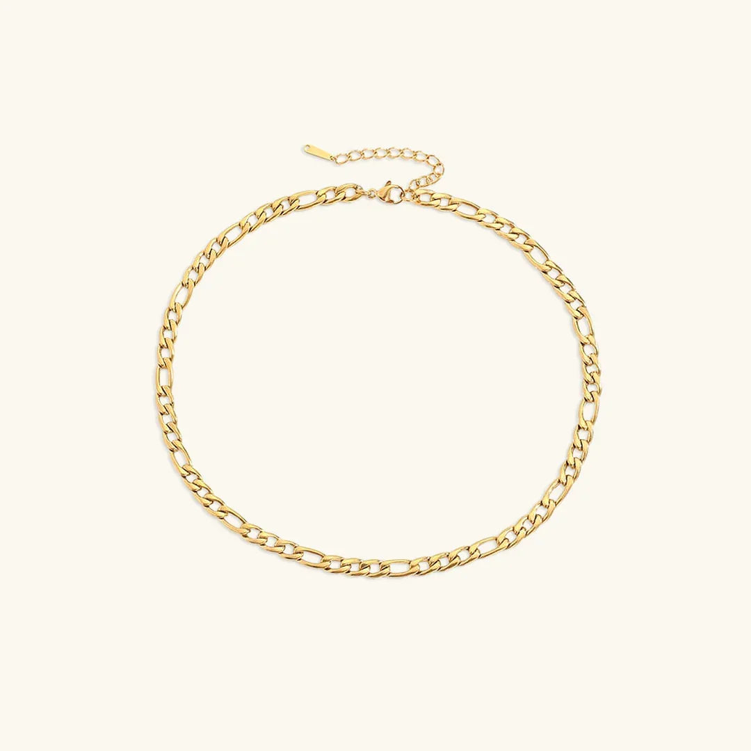 Figaro gold chain necklace 6mm width premium 18k PVD gold plated stainless steel product shot