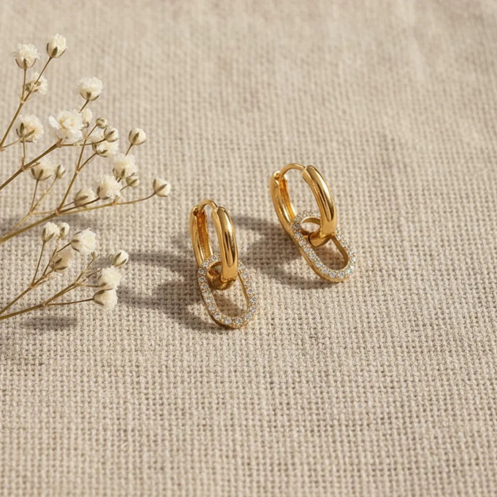 18K gold double hoop diamond earrings premium packaging and presentation, eco-friendly unboxing experience