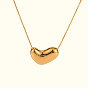 18K gold bean pendant necklace front flat lay view polished finish delicate snake chain
