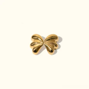 18k gold butterfly stud earrings polished three-dimensional design with ribbed detailing flat lay