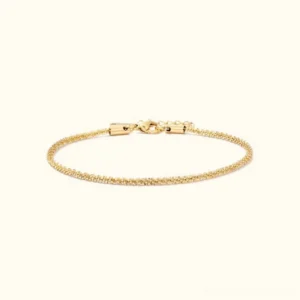 18K gold twisted rope chain anklet flat lay front view with lobster clasp and extender chain detail