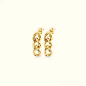 18K gold twisted chain stud earrings front flat lay view polished gold finish minimalist design