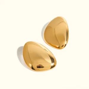 18K gold chunky bean stud earrings polished finish flat lay view premium gold plating