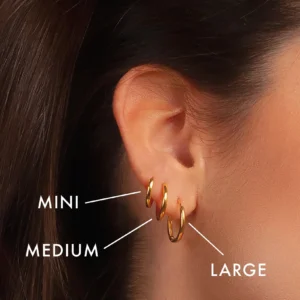 sizing guide for 18K gold classic round hoop earrings small medium large diameter measurements