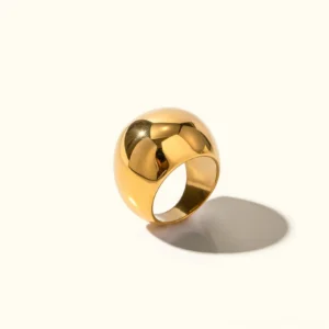 18K Gold Chunky Dome Ring - Polished Finish Front View Flat Lay on Plain Background