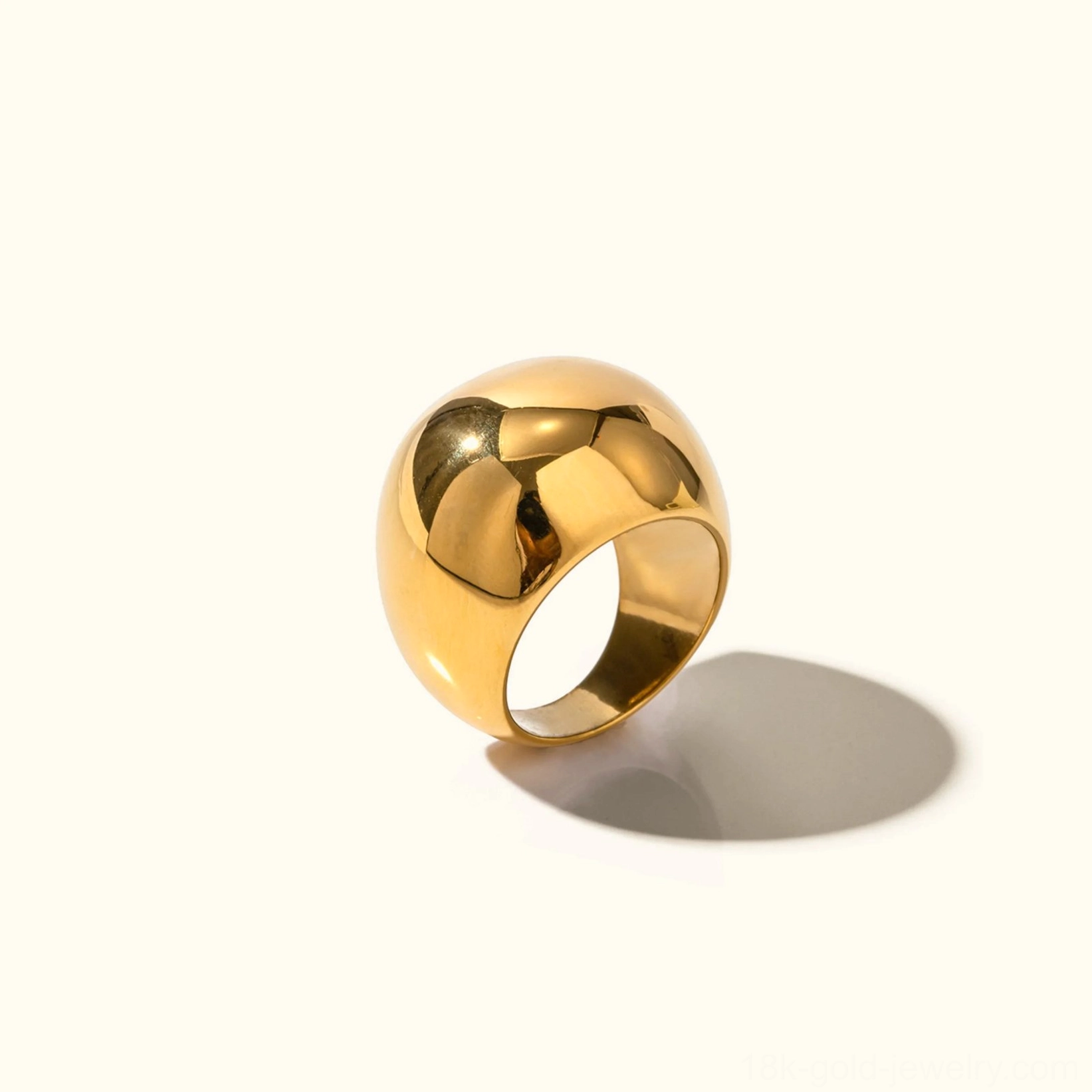 18K Gold Chunky Dome Ring - Polished Finish Front View Flat Lay on Plain Background
