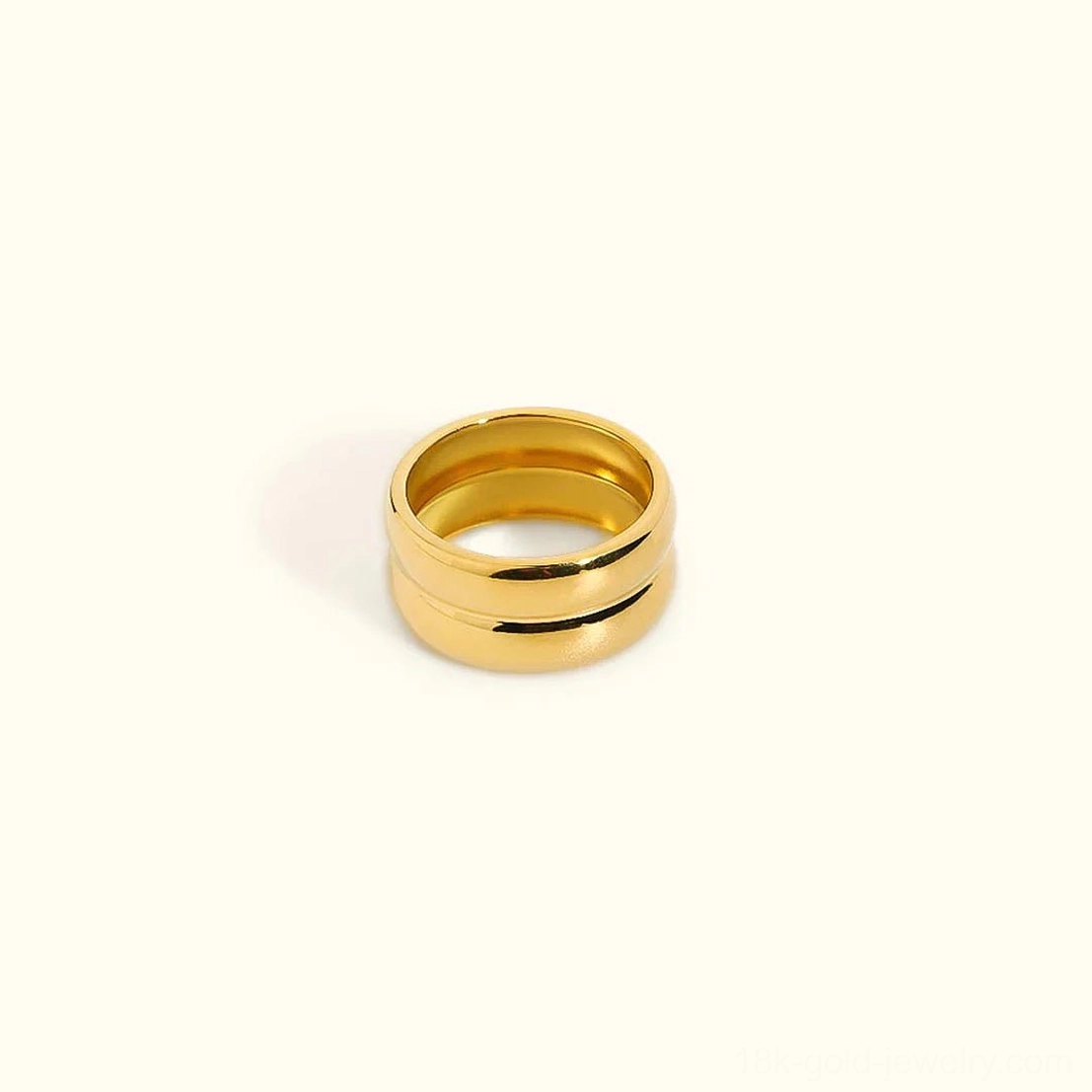 18K gold double-layer stackable ring flat lay top-down view polished minimalist band design