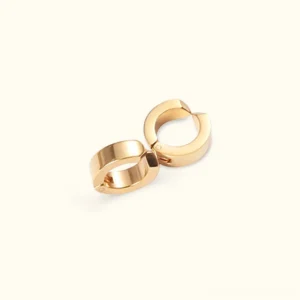 18K gold flat chunky huggie hoop earrings - polished finish top-down view, luxurious statement jewelry