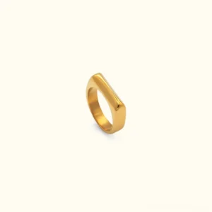 18K yellow gold geometric square band ring front flat lay view polished finish luxury jewelry