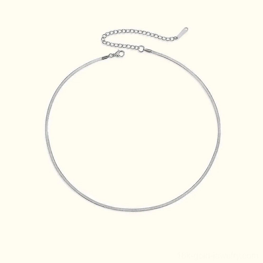 2mm herringbone necklace size comparison showing delicate minimalist 14 inch and 17 inch lengths