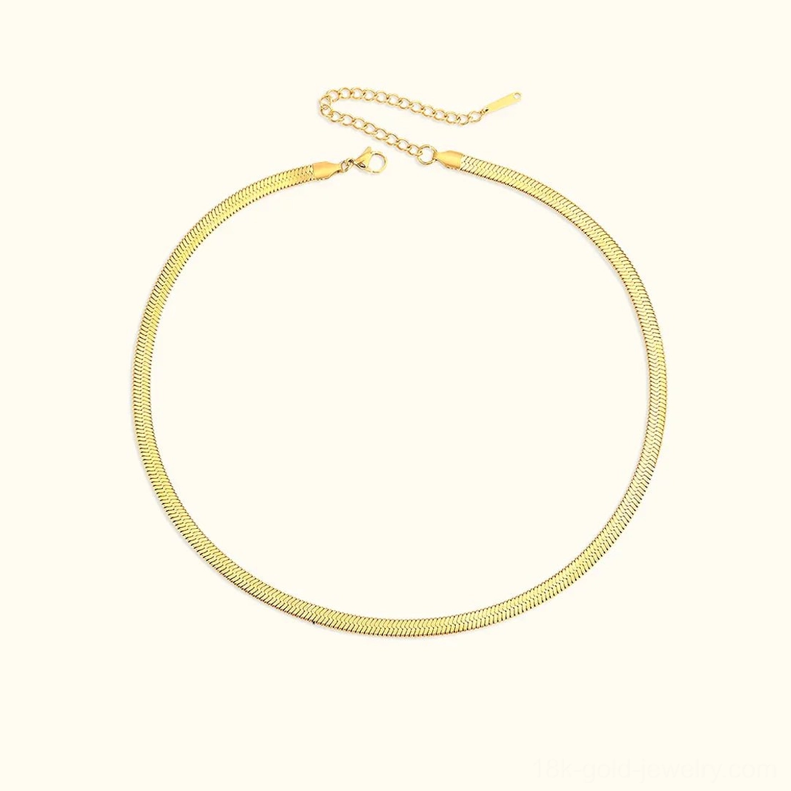 18K gold herringbone necklace 5mm width signature luxury chain with maximum presence and sophistication