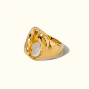 18K gold hollow wavy statement ring front flat lay view with polished mirror finish and curved cutout design