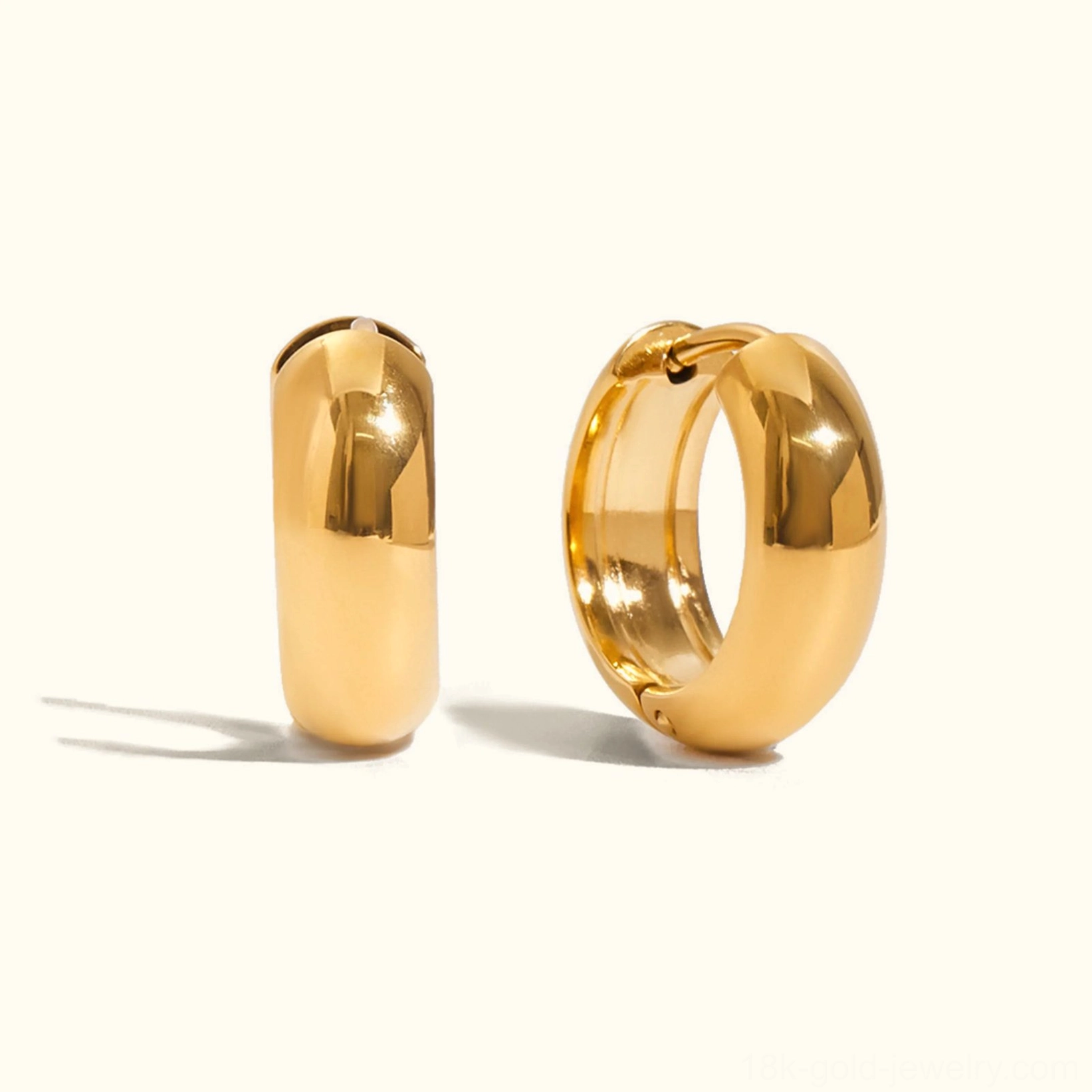 18K gold hoop earrings trio set complete collection showing three distinct styles and sizes