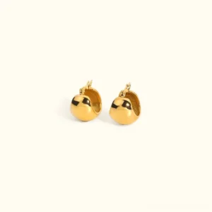 18K gold huggie earrings flat lay view polished finish chunky rounded design