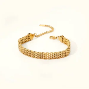 18K Gold Multi-Chain Layered Bracelet with Adjustable Extender - Flat Lay Product Photography