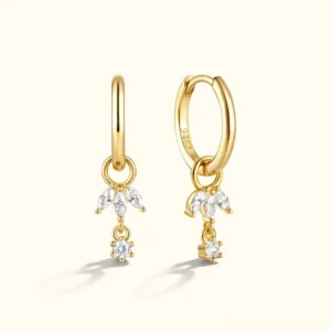 18K gold removable charm hoop earrings front view flat lay product photography