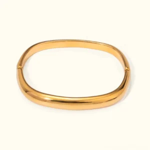 18K gold rounded square bangle bracelet frontal view polished finish minimalist design