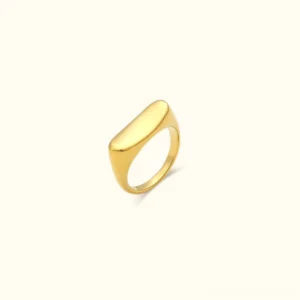 18K gold chunky signet ring with polished domed top and smooth band, front view on neutral background
