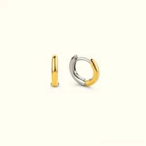 18K gold silver two-tone chunky hoop earrings polished finish flat lay product view
