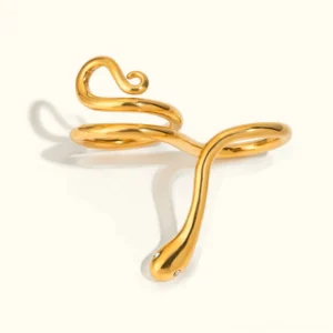 18k gold snake open ring polished finish flat lay topview abstract serpent design