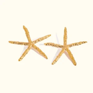 18K gold starfish stud earrings textured five-pointed star design front flat lay view