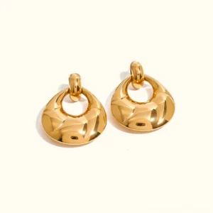 18K gold polished hollow teardrop earrings front view flat lay luxury jewelry design