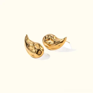 18K gold hammered teardrop stud earrings with vintage polished finish, flat lay front view showing intricate textured surface and classic teardrop shape