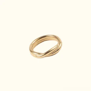 18K gold twisted band ring front flat lay view studio shot polished double spiral design