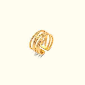 18K Gold Twisted Open Ring – Multi-layer Intertwined Design, Flat Lay Product Shot on Plain Background