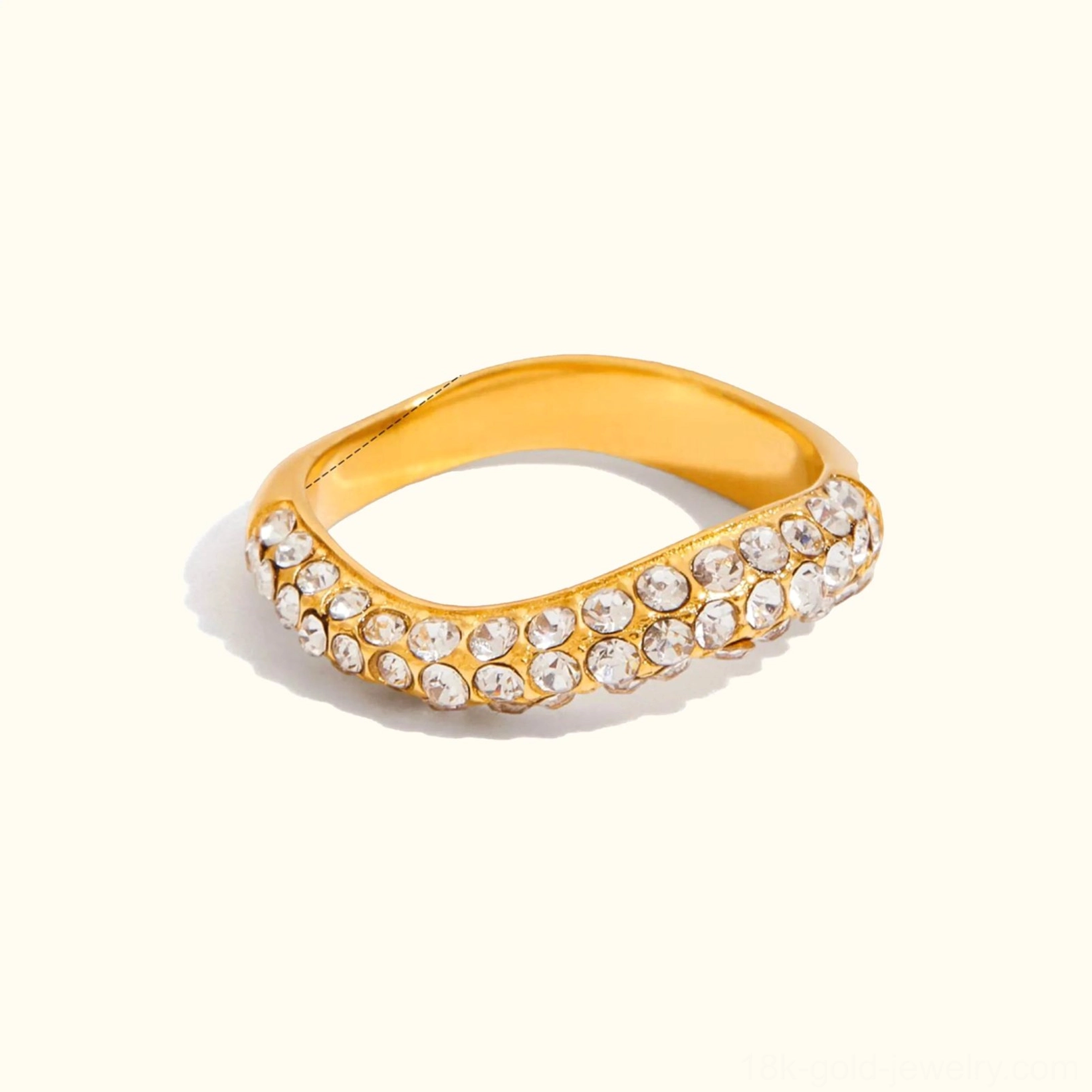18K gold twisted ring stack with diamond accents product showcase on clean background