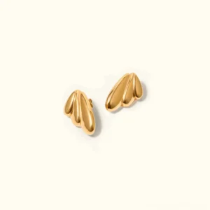 18K gold wing stud earrings front view flat lay product shot polished metal finish