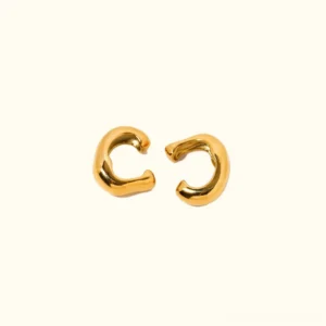 18K yellow gold chunky C-shaped ear cuffs, polished finish, flat lay front view on neutral background