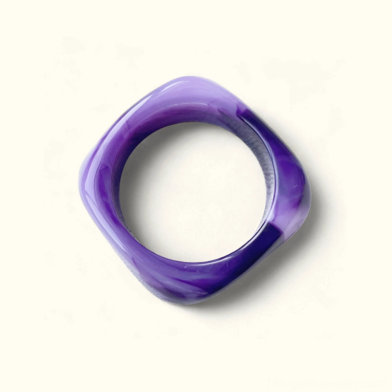 Jelly Grape translucent luminous grape-colored acrylic bangle bracelet with jelly-like transparency, rounded square silhouette flat lay