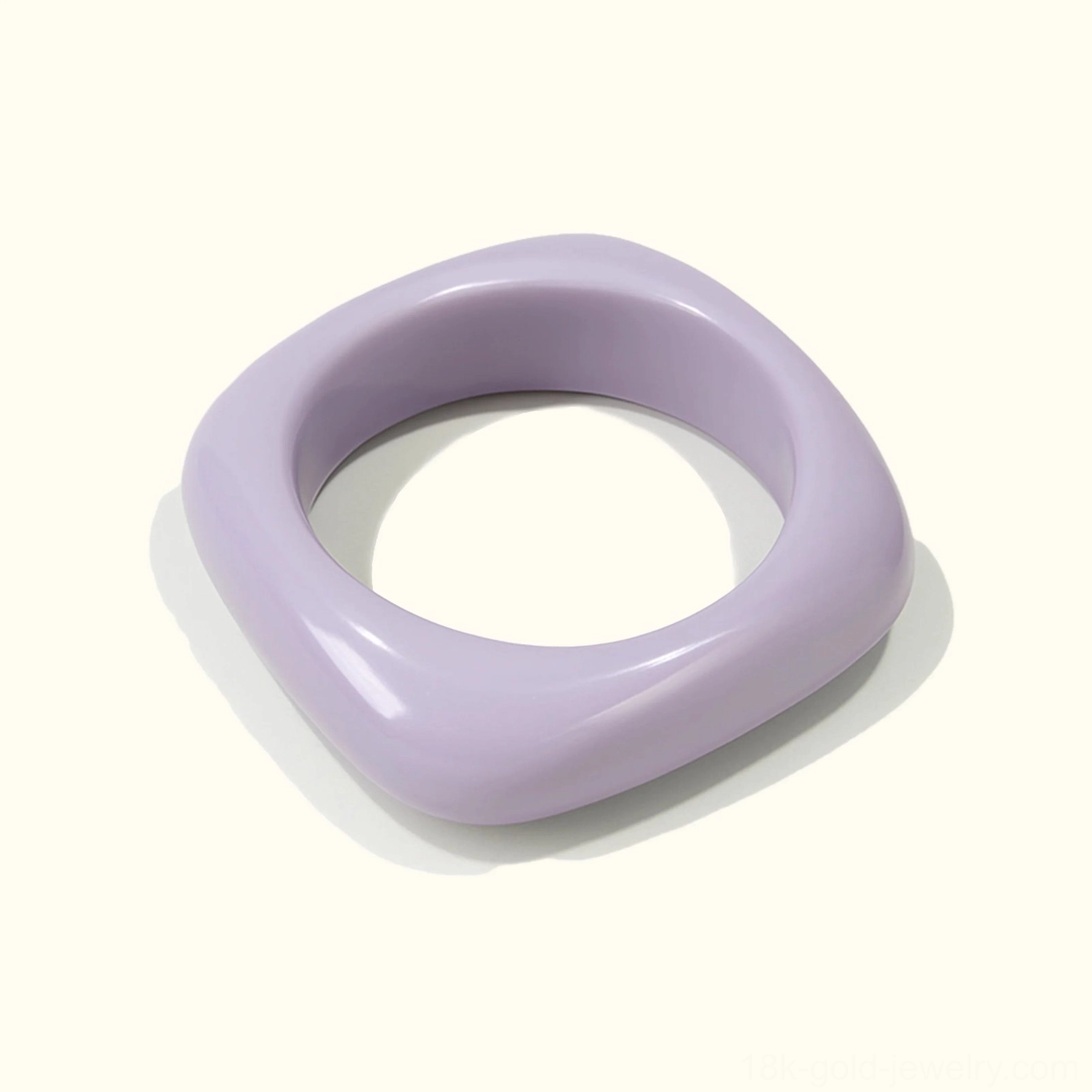 Lavender Bliss soft calming lavender acrylic bangle bracelet, solid opaque rounded square shape in top-down flat lay perspective