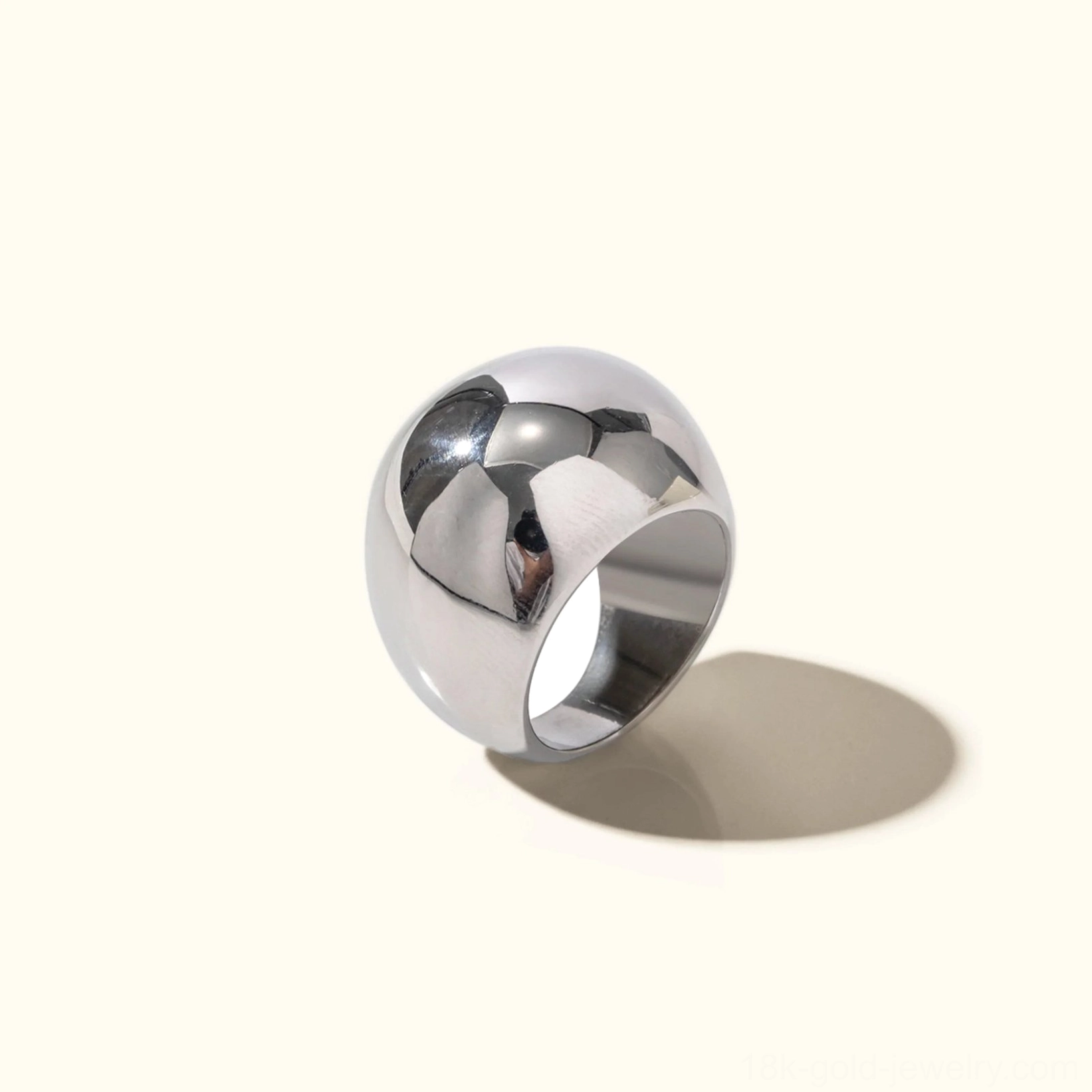Silver Chunky Dome Ring - Polished Bright Silver Band Front View Flat Lay for Metal Comparison